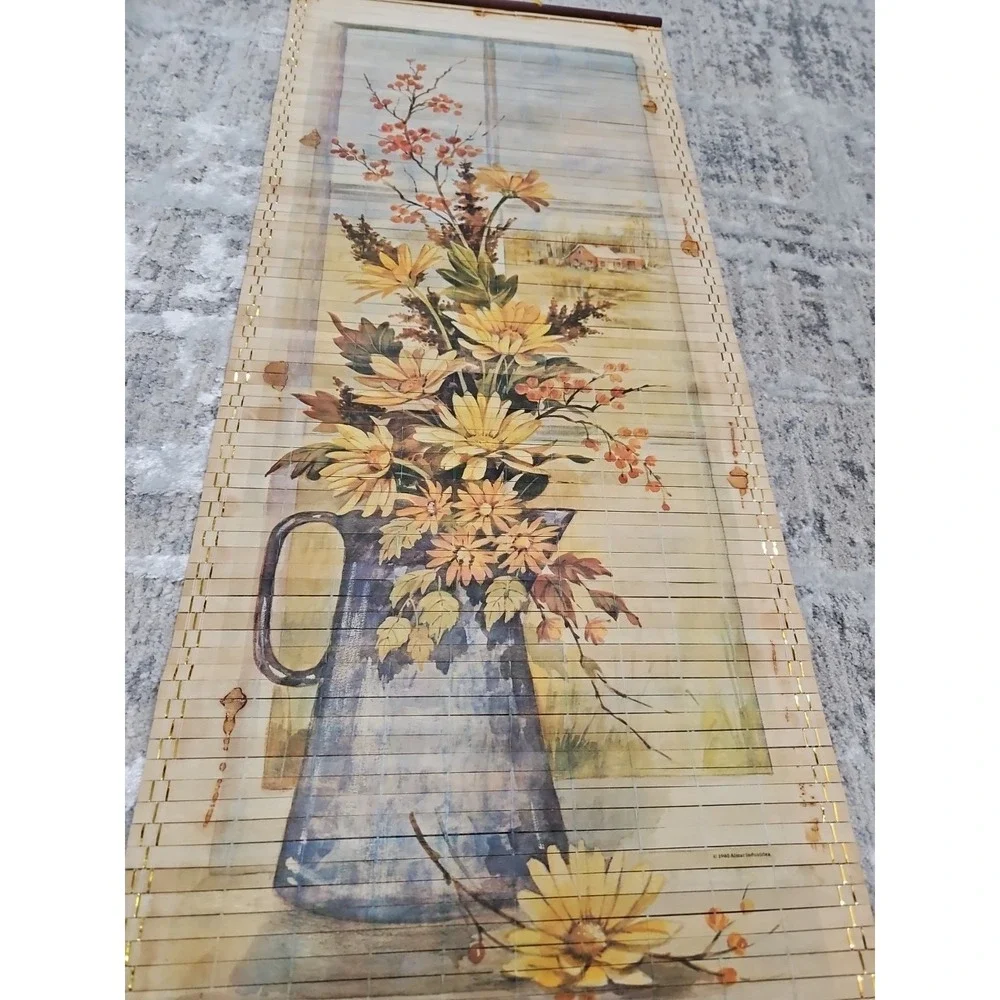 Vintage 1986 Wooden Scroll Calendar Cane Wall Hanging Floral Scene Birds